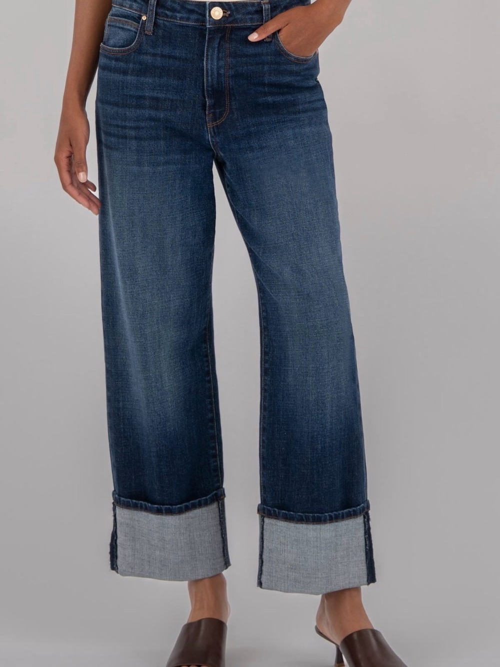Dark Blue Wide-Leg Cuffed Women's Jeans-Size 10 - Picture 5 of 5